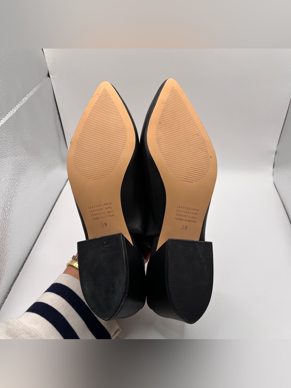 Silent D Anthropologie black leather slingback pointed toe block heel 39 US8.5 - Picture 8 of 8